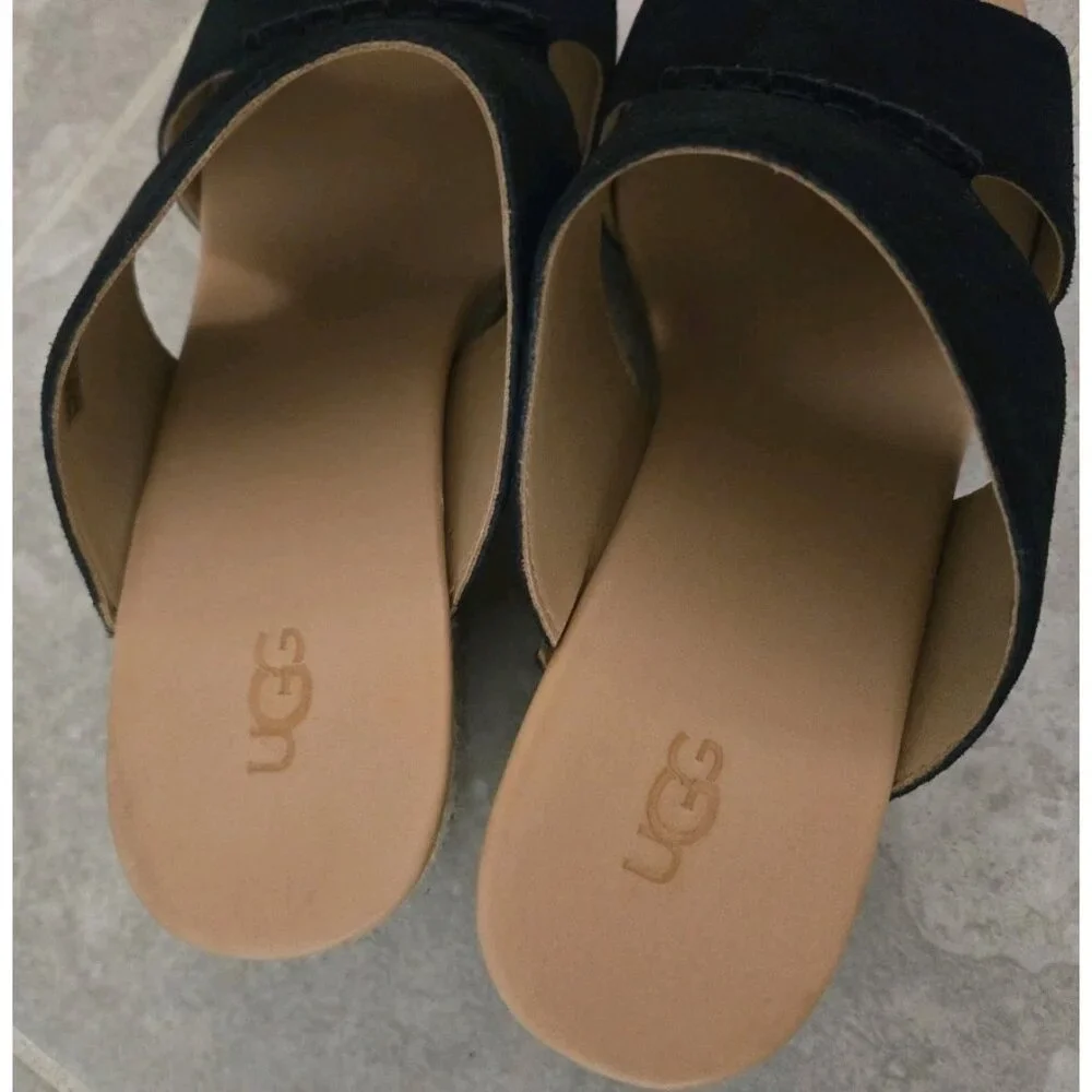 Ugg Black Suede Espadrilles Sandals Wedges Womens 10